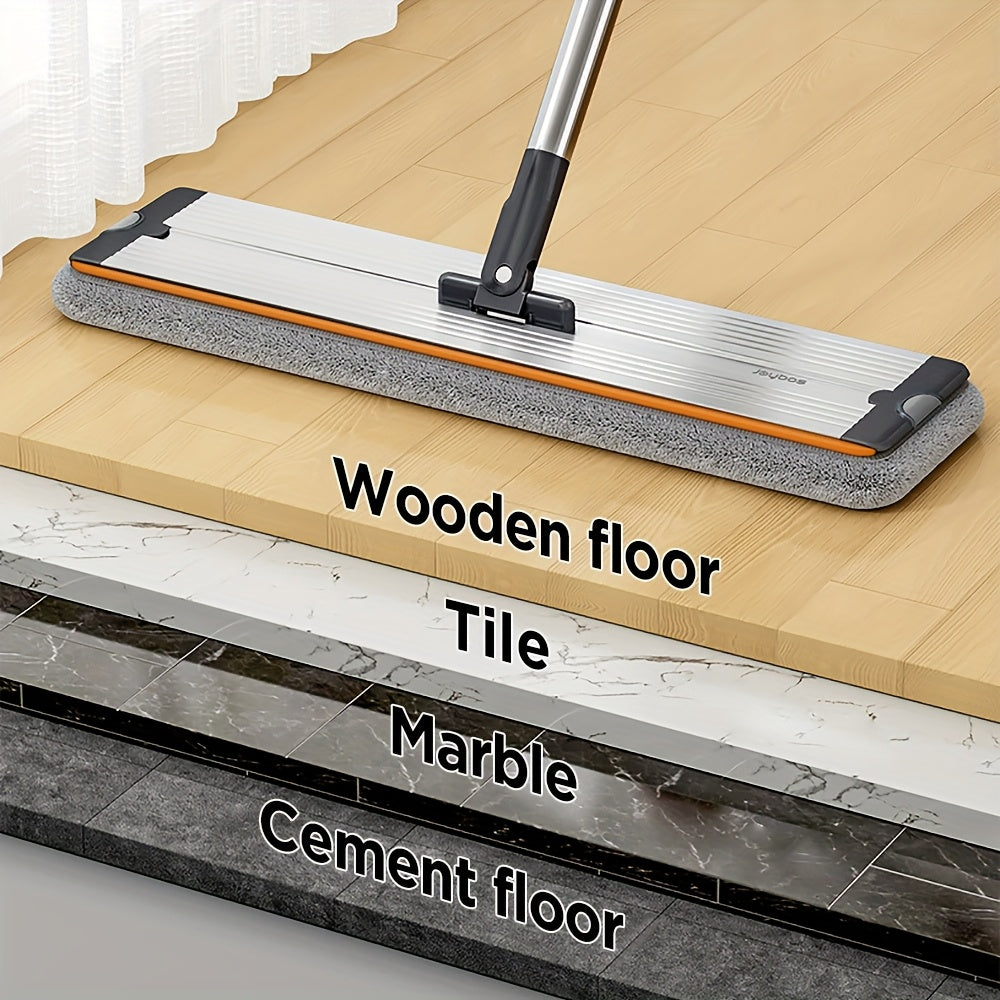 Rainbow Self-Wringing Flat Mop 360° Qoʻlni Boshqarishsiz Yuvish, Stainless Steel Qoʻlqop, 4 Qayta Ishlatiladigan Mikrofiber Yostiq - Yashash xonasi, Yotoqxona, Vannaxona, Oshxona polini tozalash uchun ideal - Plastik Hoʻl va Quruq Mop, oʻlchami 45.21 sm