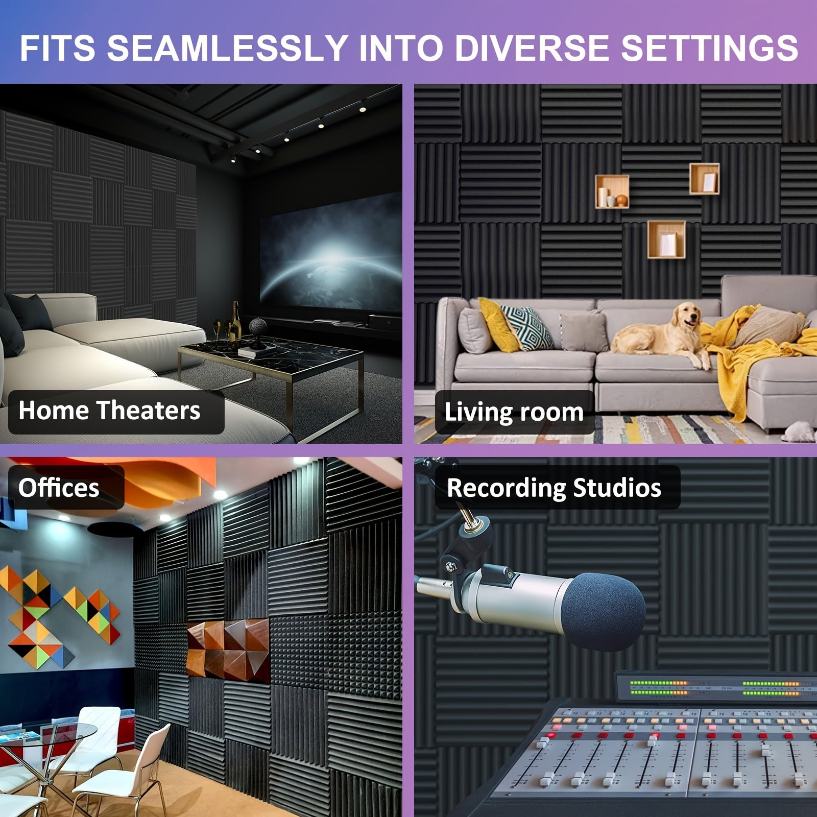 48 paneles de cuña acústica insonorizada en negro, baldosas de espuma acústica ignífugas de 30x30cm para estudios, cine en casa, oficina