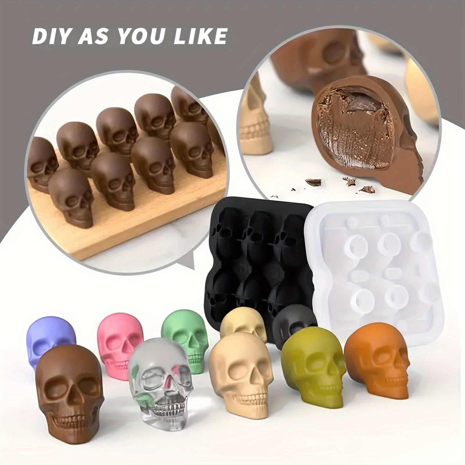Skull Shaped Silicone Ice Cube Tray for Whiskey Cocktails Chocolate Jello