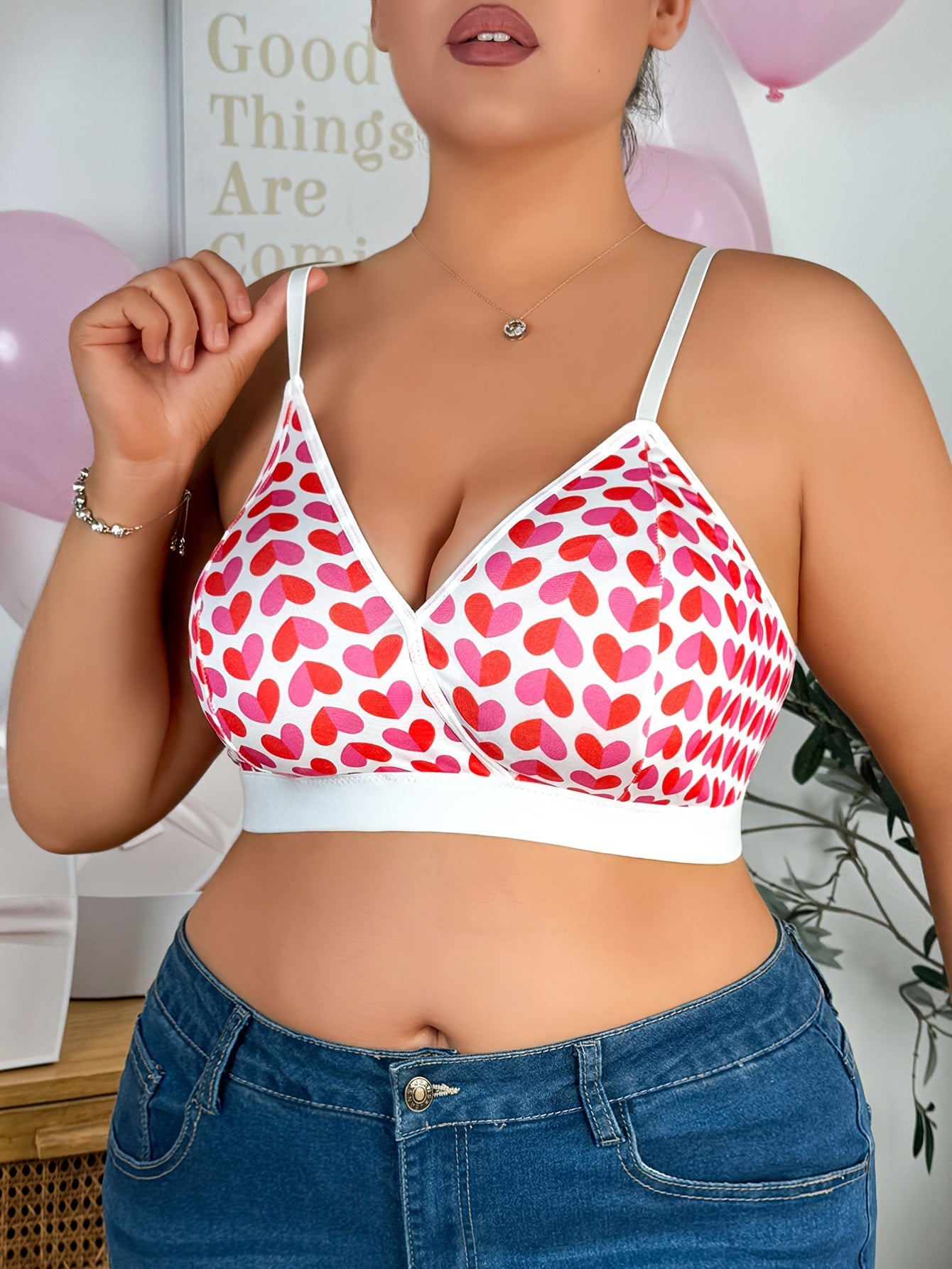 Plus-Size Lingerie Heart Print Tank Top Comfortable Cute Wear Over Outfits