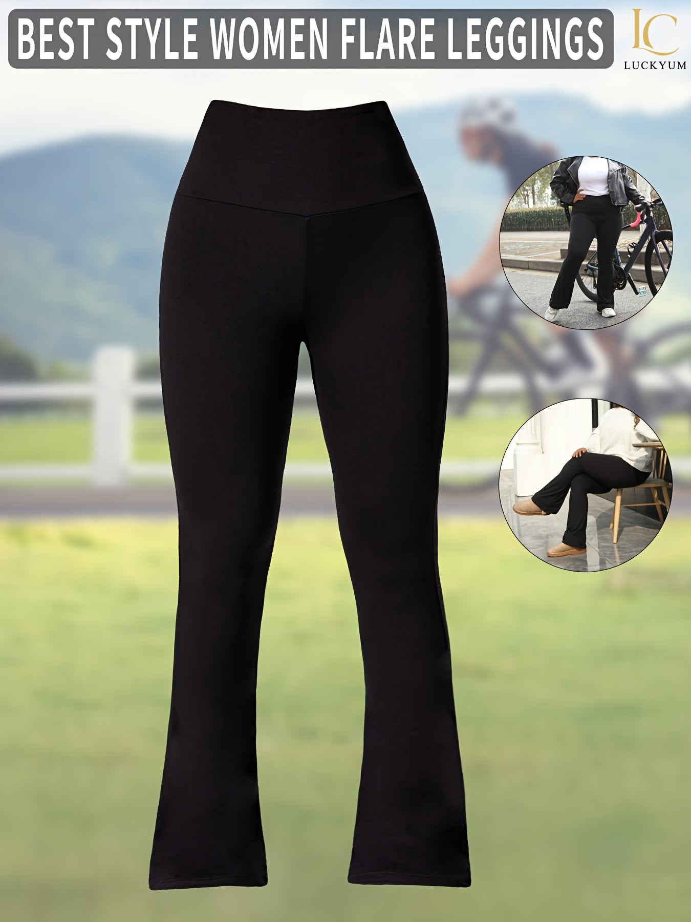 Plus Size Women's Stretchy High-Waisted Flare Leggings Olive Green Tummy Control