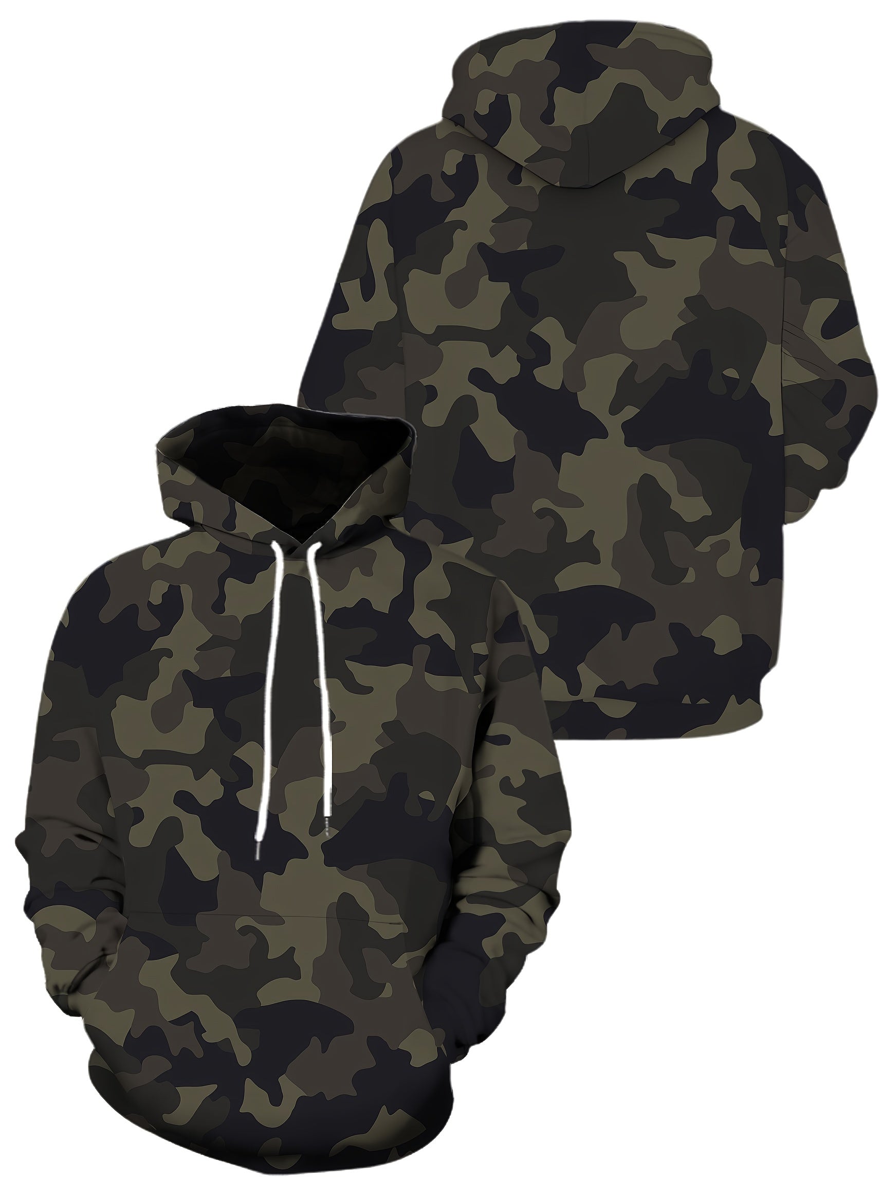 Men's Plus Size Camo Hoodie with Kangaroo Pocket Stretch Fabric Casual Sportswear