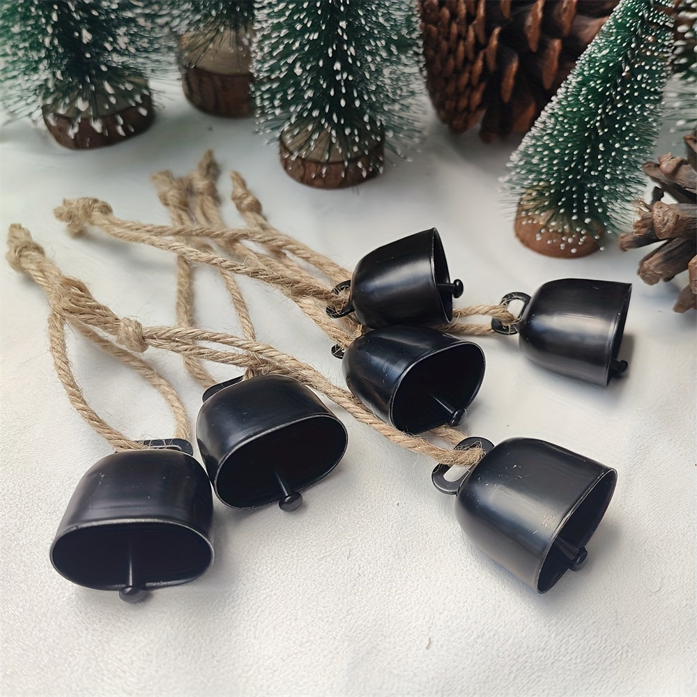 Set of 6 Cast Iron Cowbells with Rope for Decorations and Pet Accessories