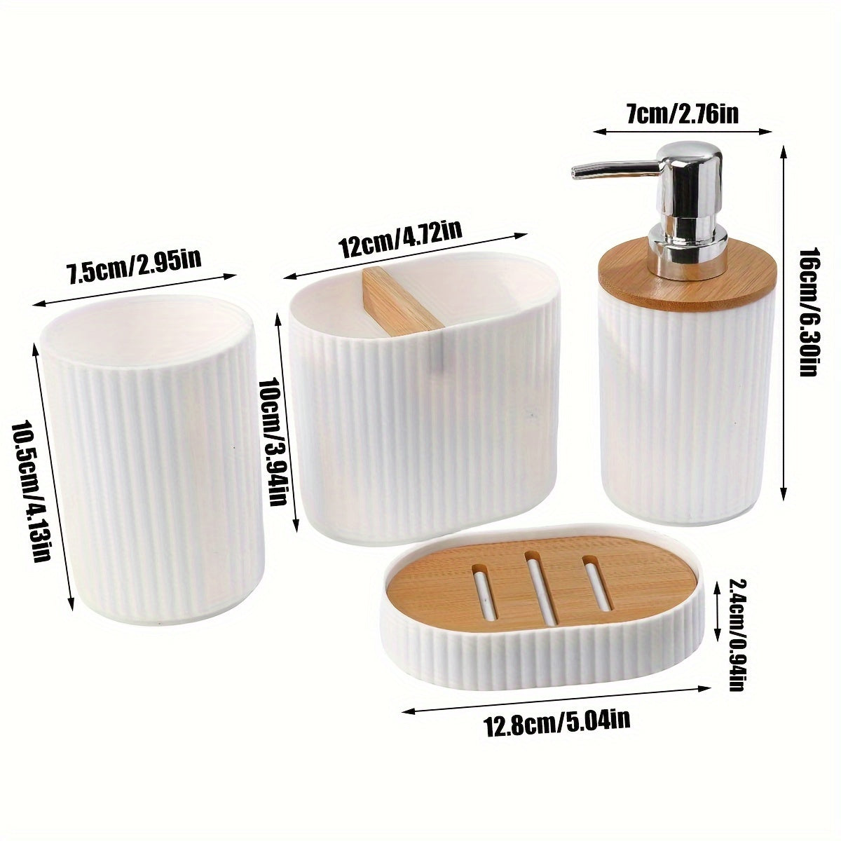 4-Piece Bamboo Bathroom Accessories Set with Dispenser, Toothbrush Holder, Soap Dish and Mat