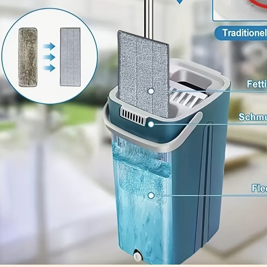 Tekis Pol Qopqog‘i va Chelak To‘plami 2/4 Ta O‘rnatiladigan Mikroto‘rva Yostiqchalar bilan, Uy Pol va Derazalar uchun Nam va Quruq Tozalash Tizimi - Barcha Pol Turlari uchun Ishlaydi
