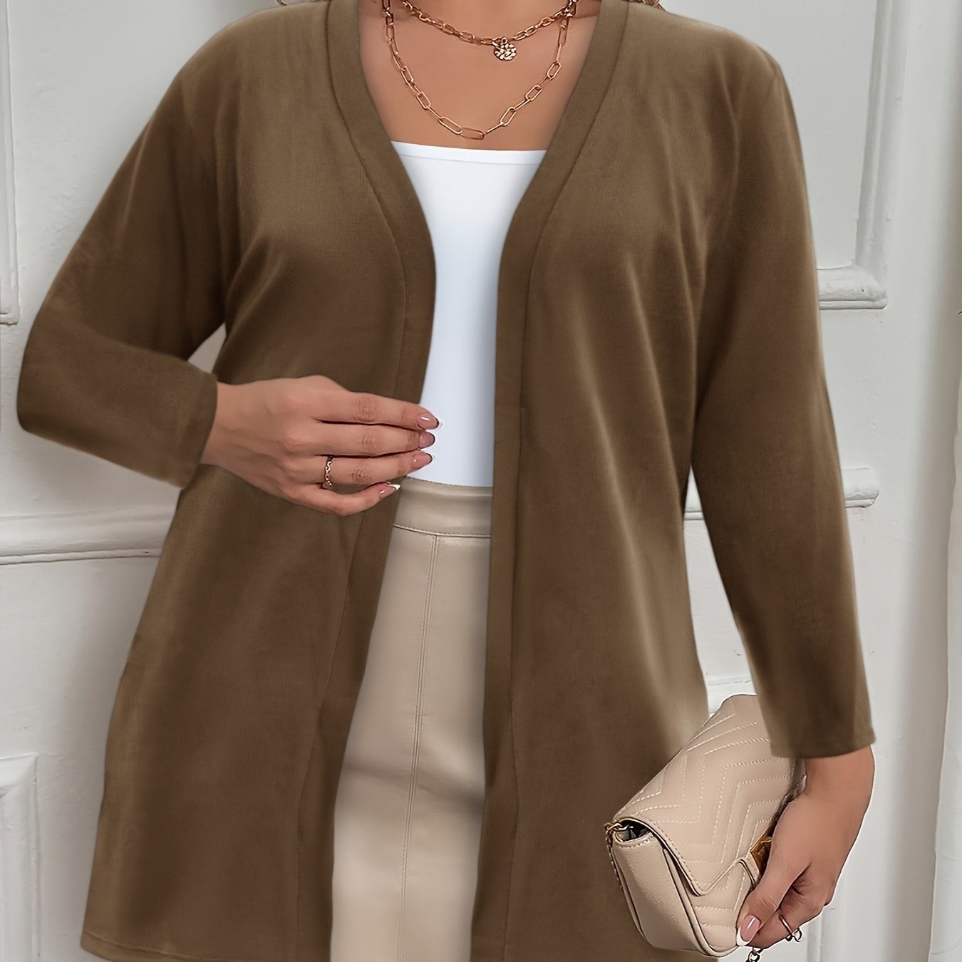 Plus Size Women's Long Sleeve Cardigan Lightweight Warm Fall Winter Solid Color