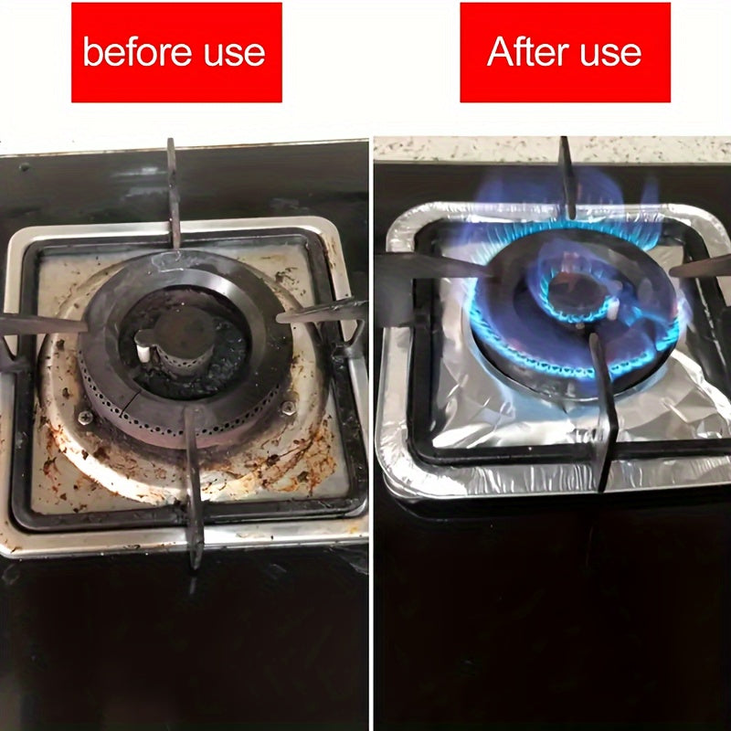 200 dona bir foydalanish uchun alüminium gaz plitkasi o'choq qopqog'i, 8.5 dyuym kvadrat issiqlikka chidamli pech usti himoyachilari