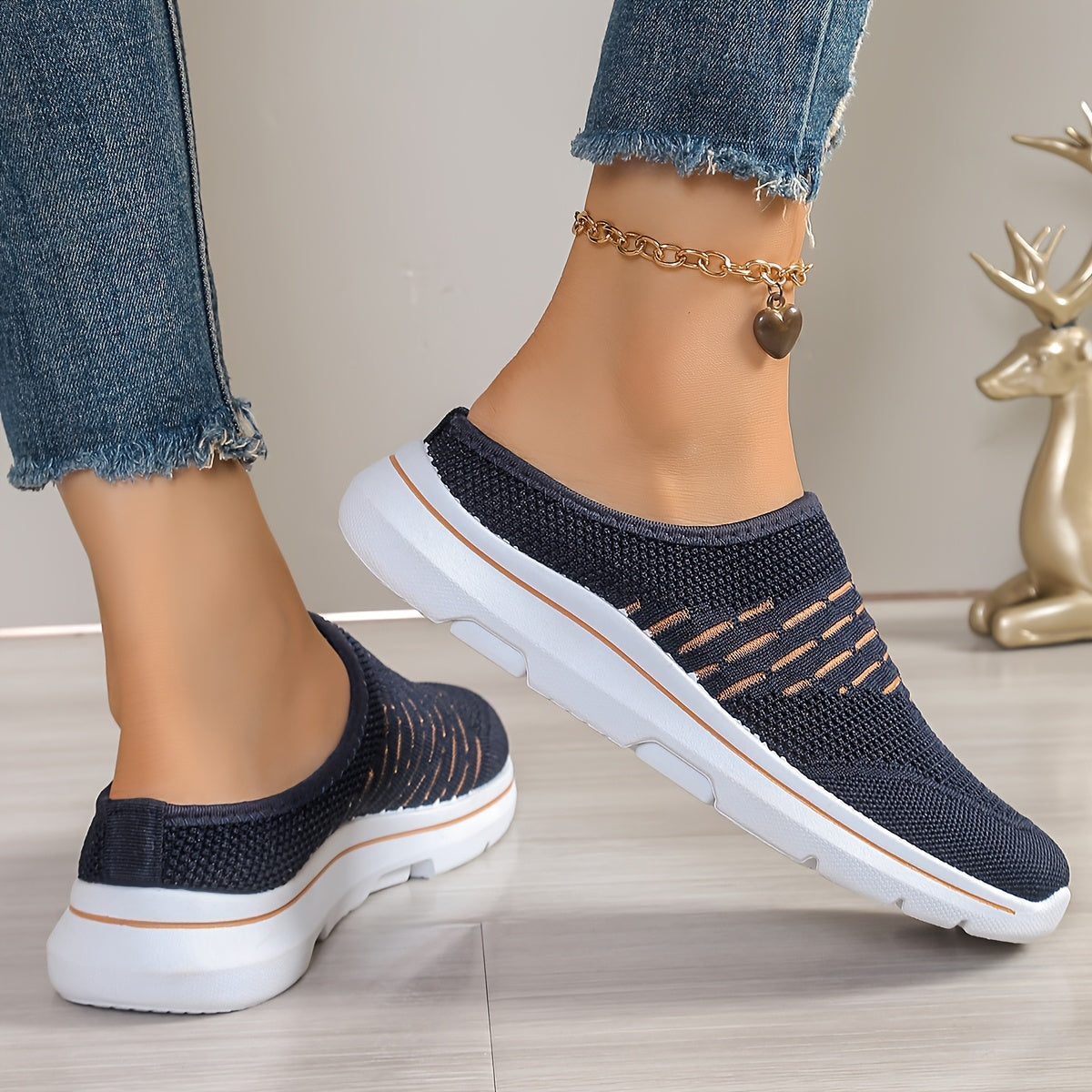 Ayollar uchun nafas oladigan trikotaj mules slip-on platform poyabzal, bej, dengiz, pushti, kulrang