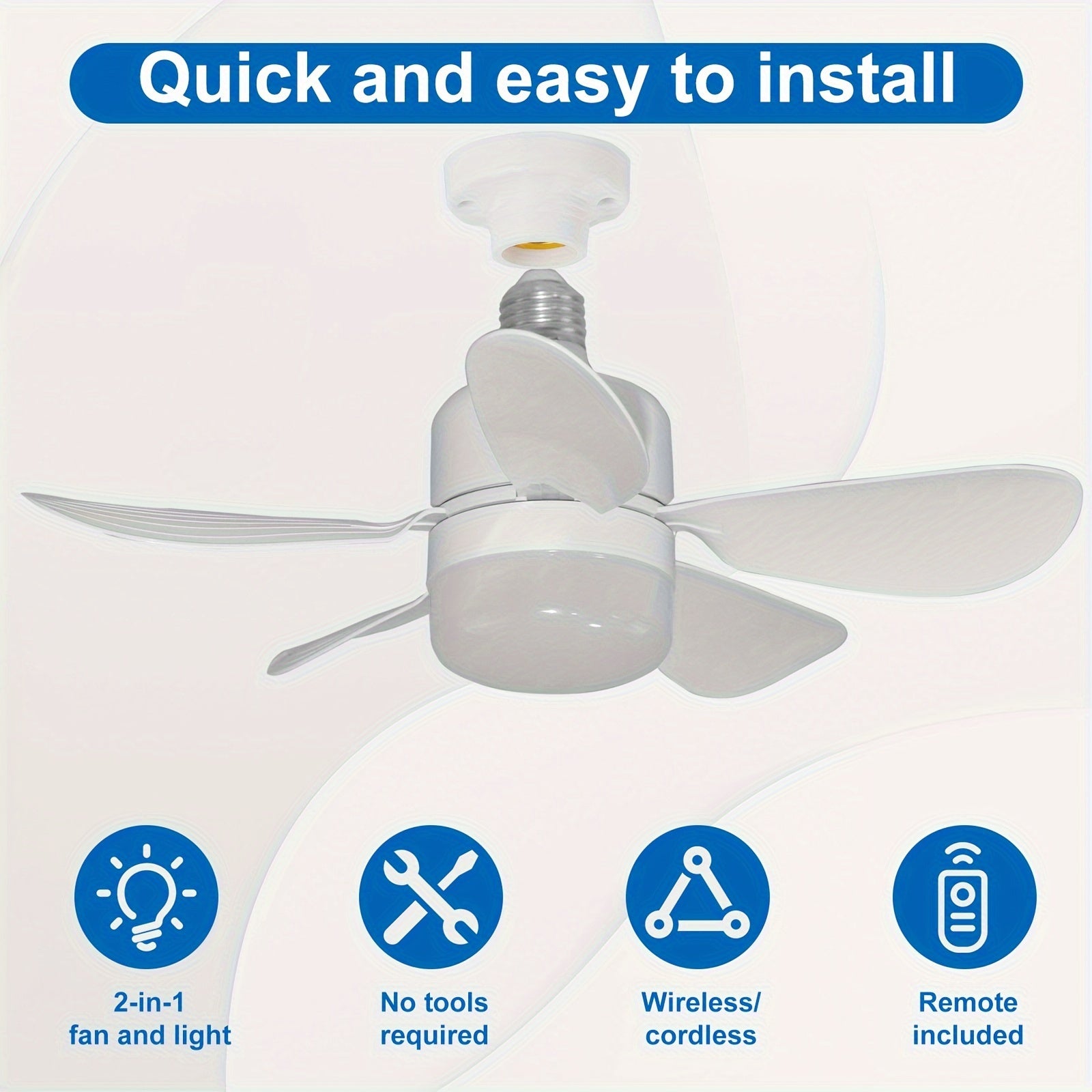 Silent LED Ceiling Fan with Light and Remote Control, Adjustable, E26/E27 Fittings