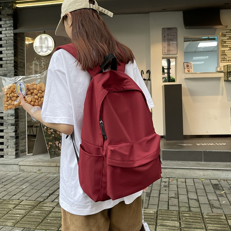 Women's Nylon Backpack with Adjustable Straps Solid Color Large Capacity Casual Bookbag