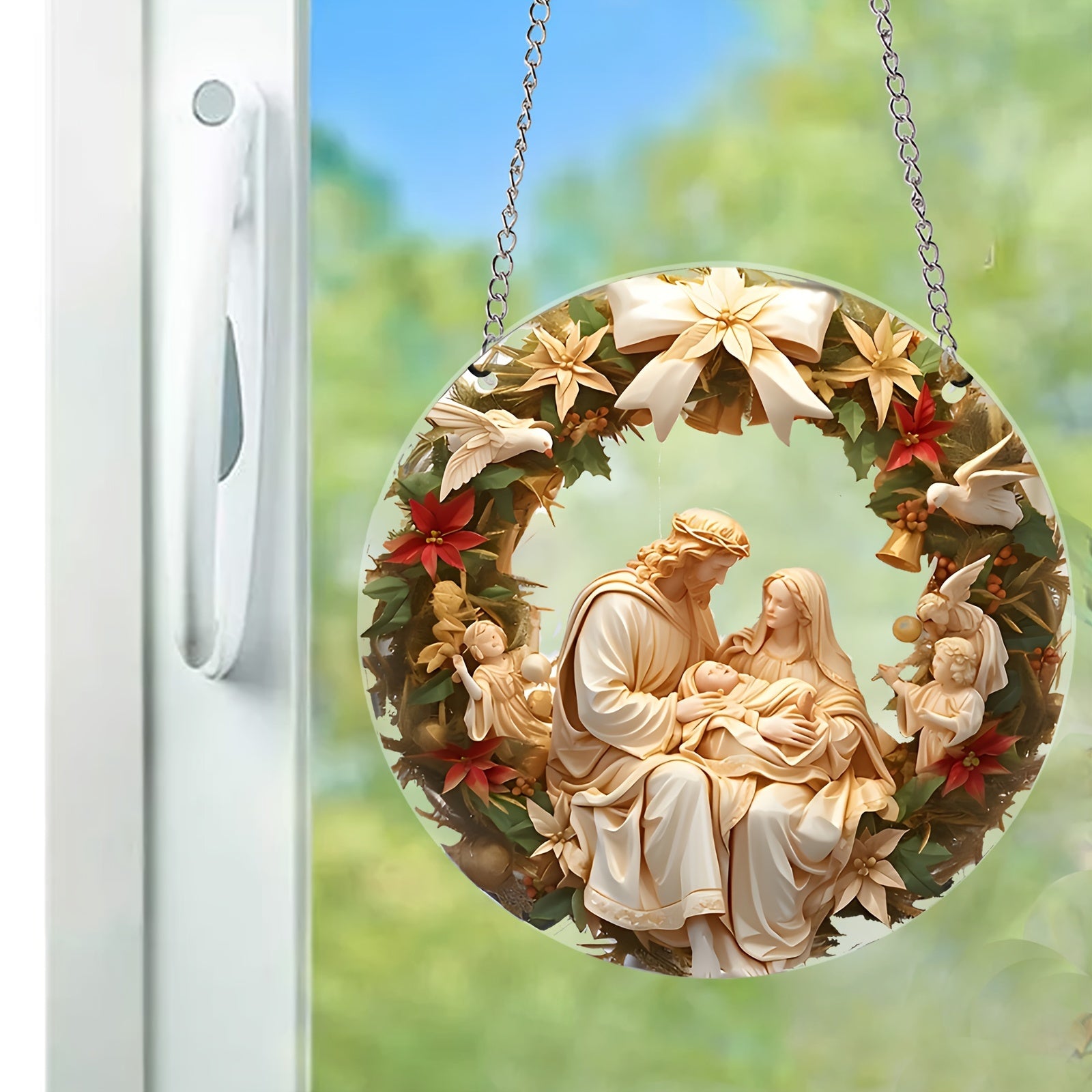 Waterproof Transparent Acrylic Holy Family Nativity Scene for Hanging Home Garden Christmas Decor