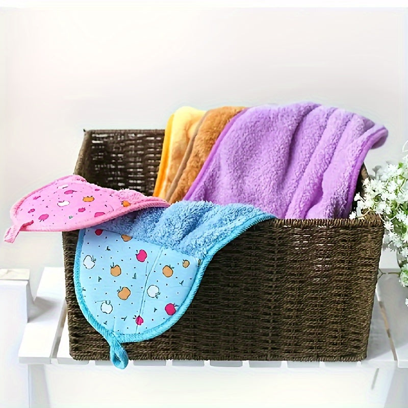 Coral Velvet Kitchen Hand Towels Set with Fruit Pattern Absorbent Hangable