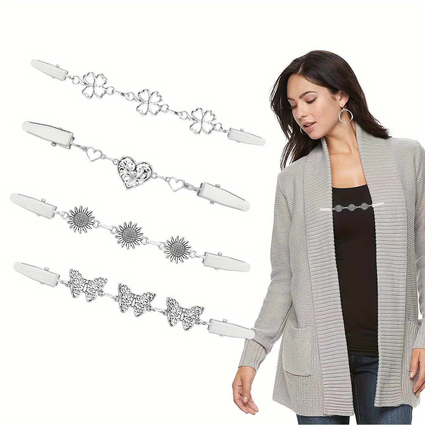 4 ta zamonaviy shal bukle to'plami, vintage ipak sharf kliplari, sviter klipi aksessuarlar