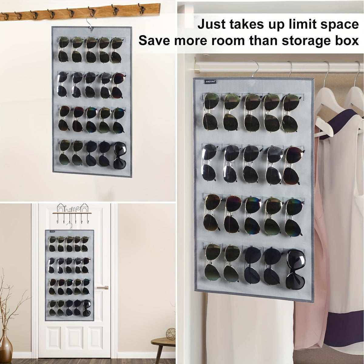 Настенный органайзер для солнцезащитных очков с 40 слотами для двустороннего подвешивания, стойка для хранения очков, держатель для очков и витрина для eyewear