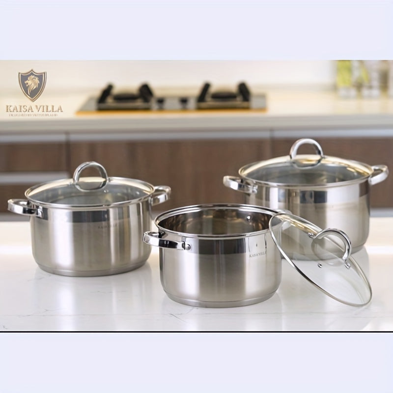 Stainless Steel Soup Pot Double Ears Thickened 5-Layer Bottom for Gas Stove and Induction