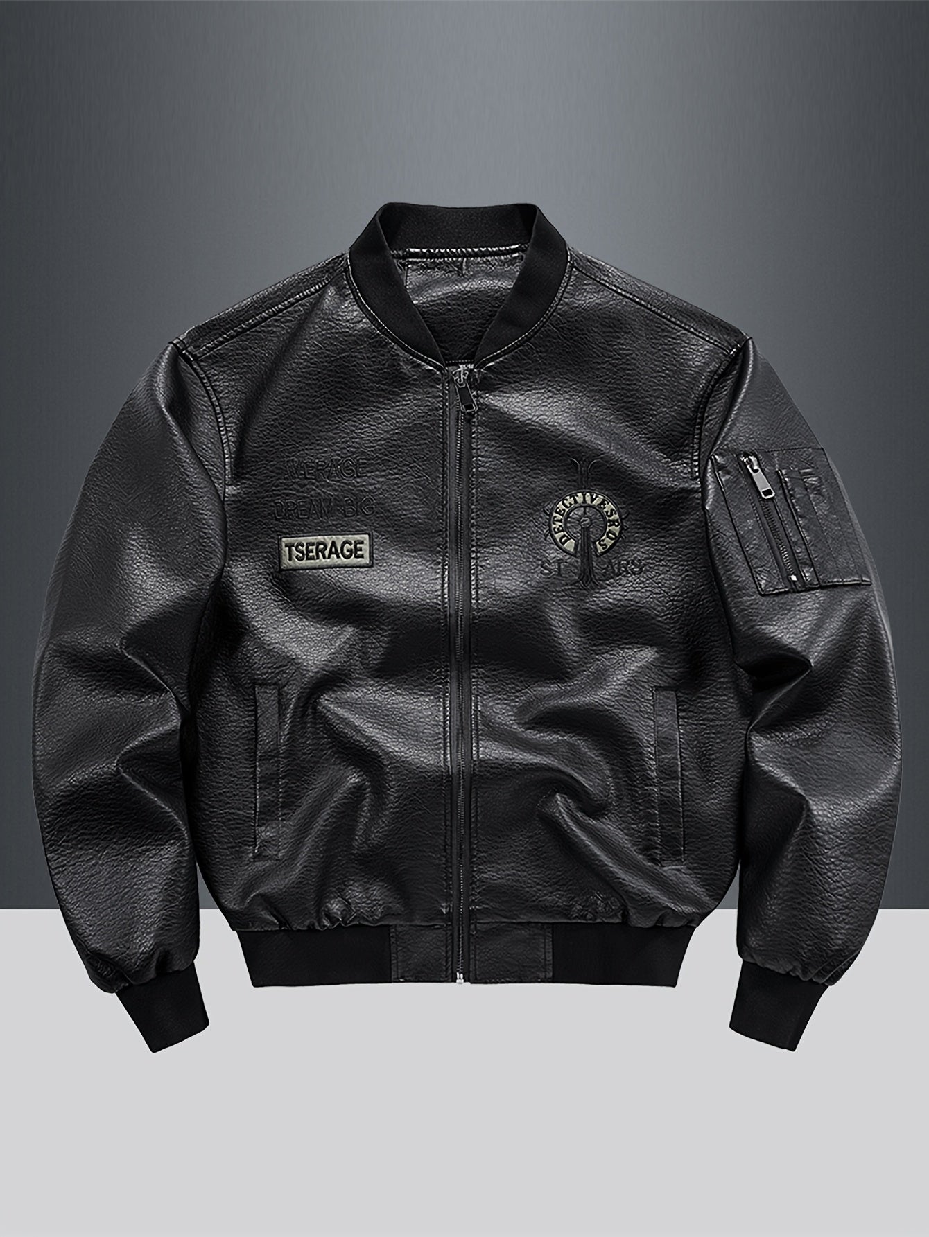 Men's Autumn Winter Motorcycle Jacket Windproof PU Embroidered Baseball Collar