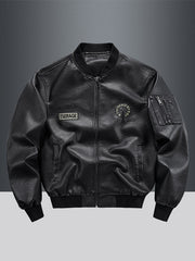 Men's Autumn Winter Motorcycle Jacket Windproof PU Embroidered Baseball Collar