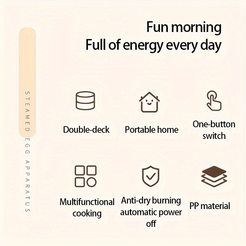 Electric Steamer with Egg Cooker Automatic One-Button 3D Heating Dry Burn Protection