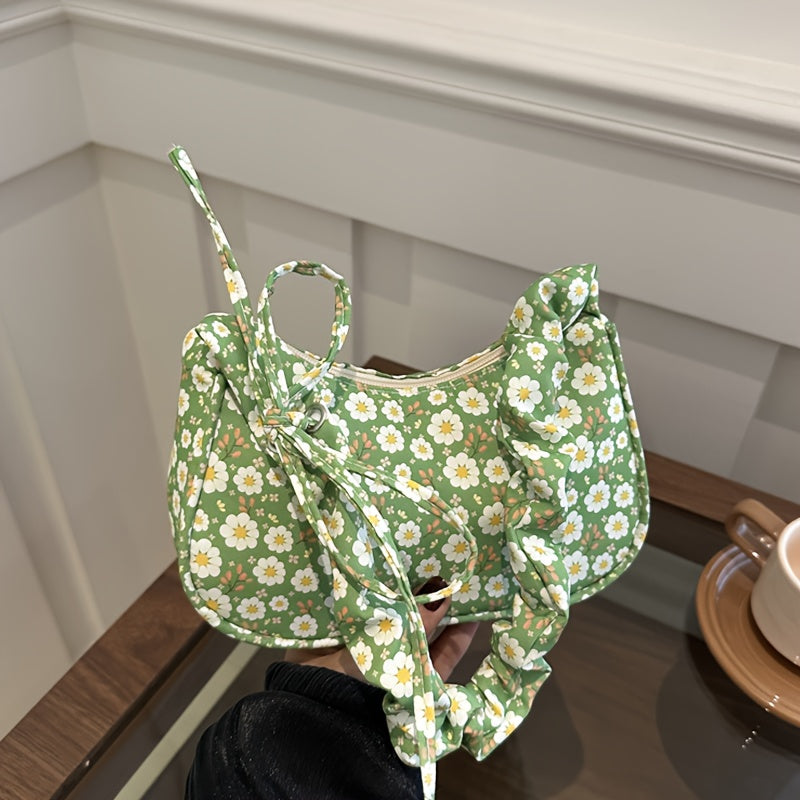 Women's Floral Crossbody Bag Polyester White Pink Zipper Adjustable for Daily Travel