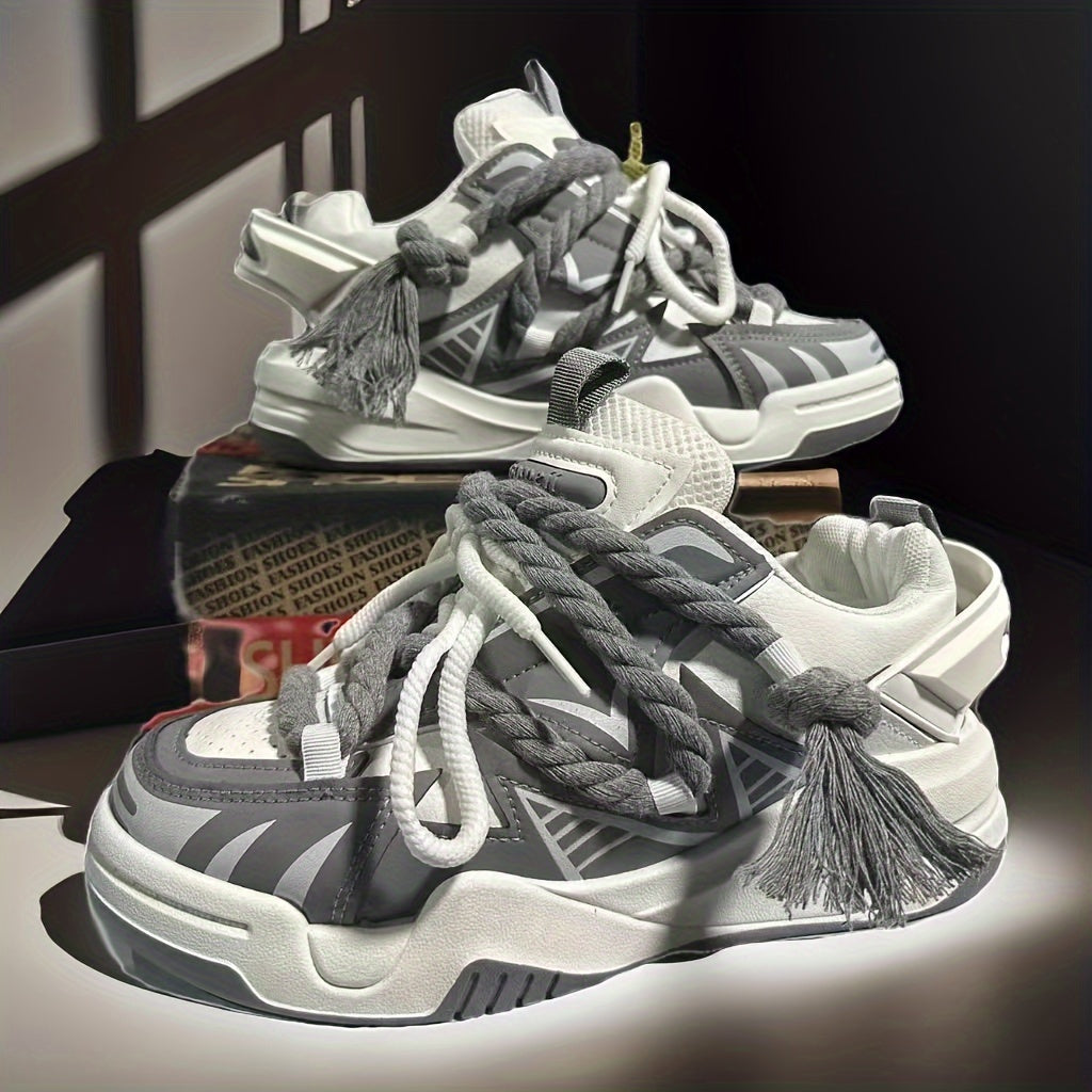 Men's Casual Low Top Sneakers Rubber Sole PU Fabric Solid Color All-Season