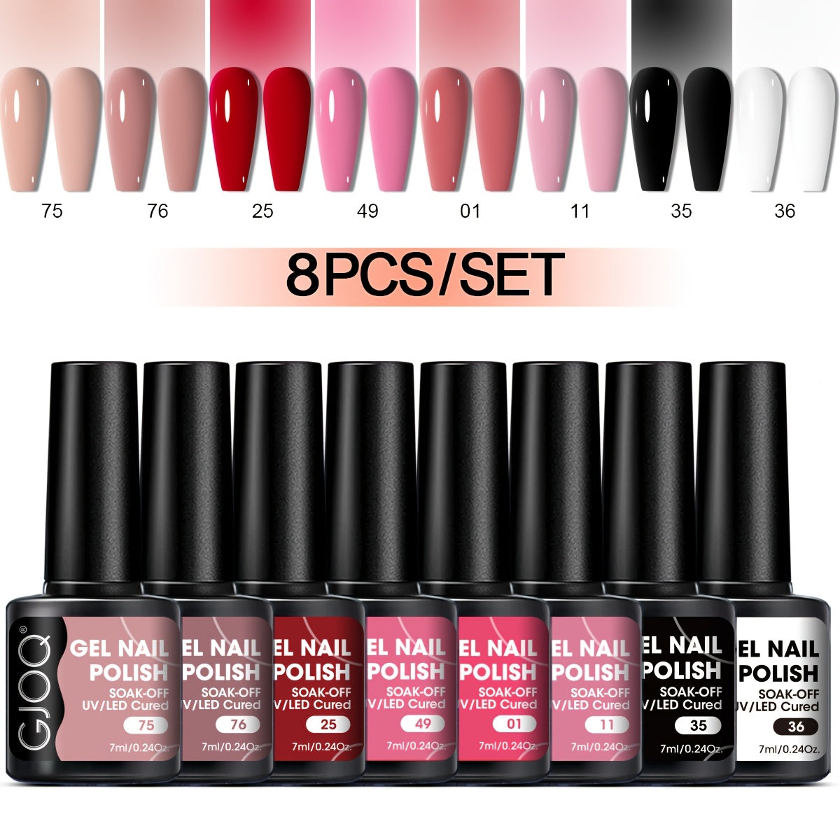 8-Piece Gel Nail Polish Set Long-Lasting UV LED Hypoallergenic Neutral Glitter