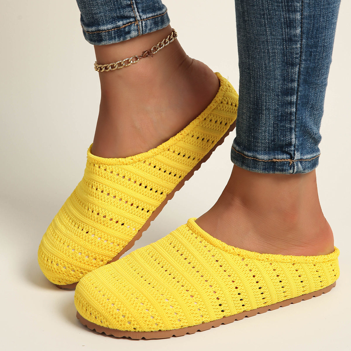 Women's Yellow Slip-On Mules Comfortable Platform Shoes Breathable Fabric