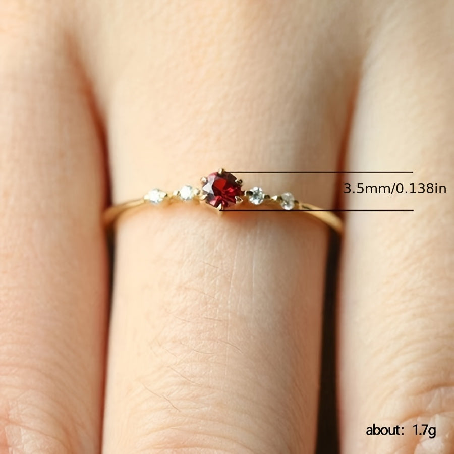Women's Copper Ring with Red Cubic Zirconia Micro Pave Design for Daily Wear