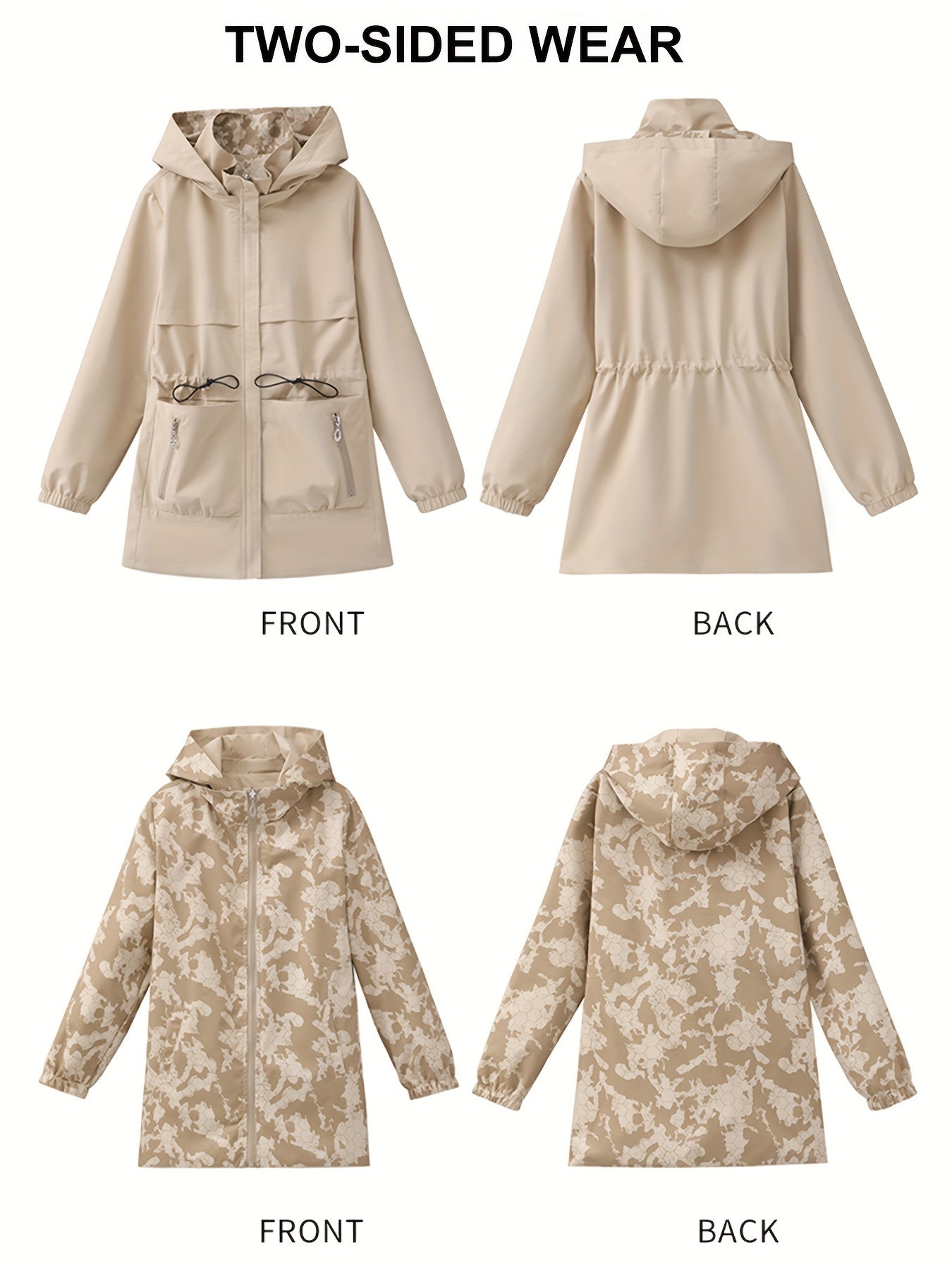 Women's Reversible Hooded Jacket Waterproof Windproof Polyester Spring Autumn Casual Lightweight