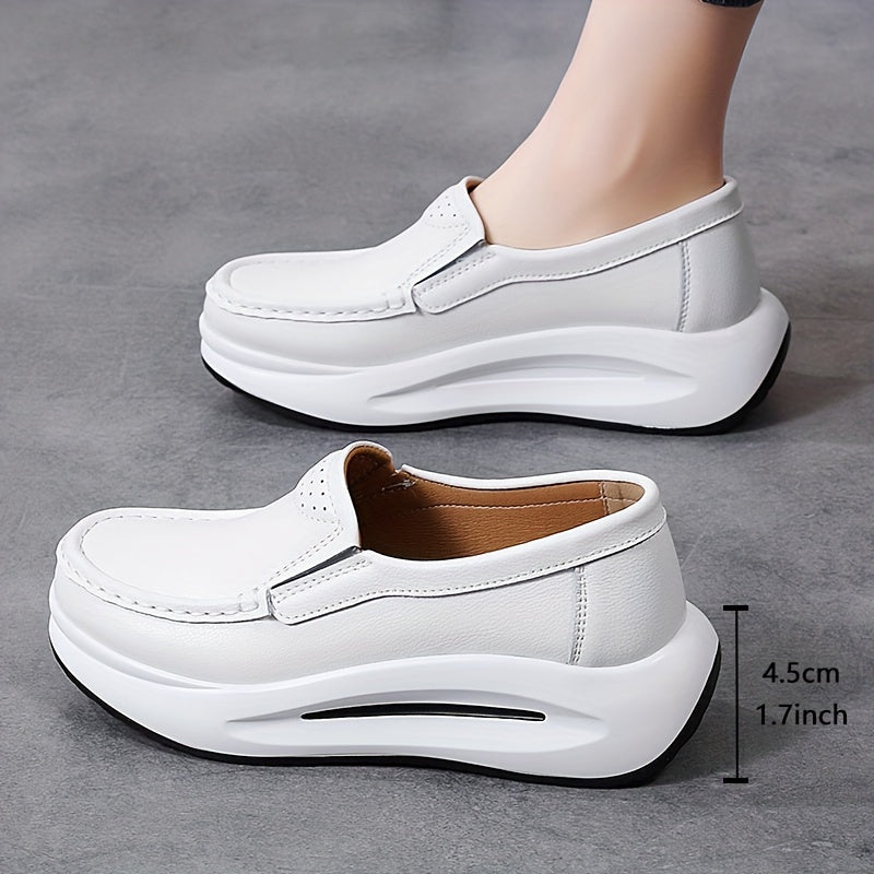 Women's Slip-On Loafers White Chunky Wedges Casual Platform Shoes