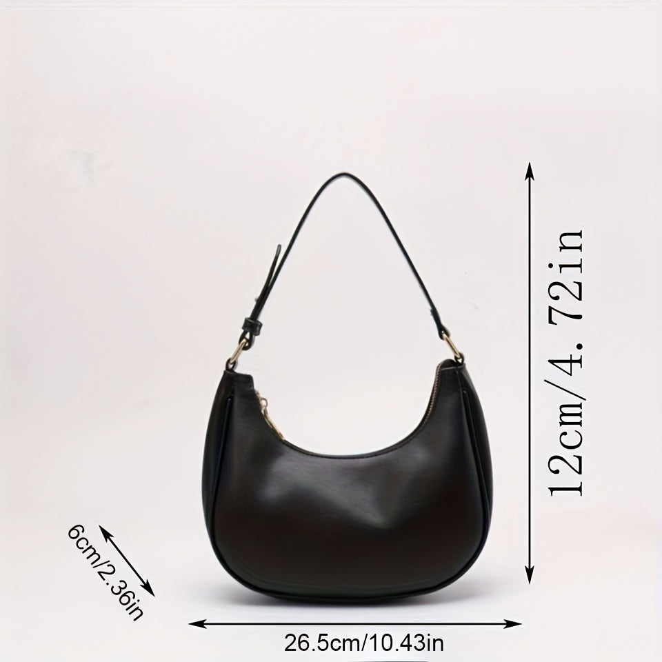 Women's Crescent Moon Crossbody Bag Solid Color PU Zipper Saddle Purse Adjustable Strap