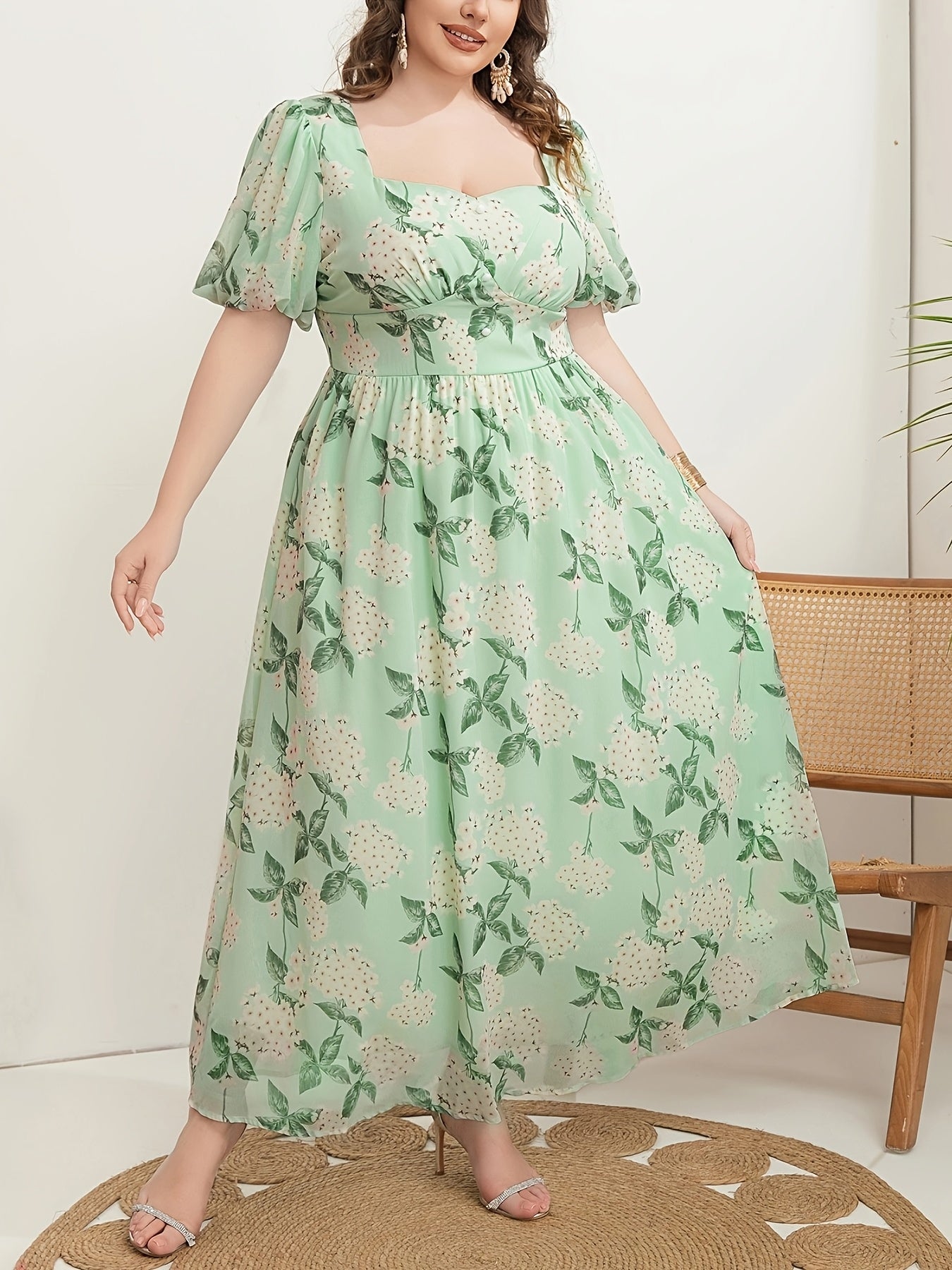 Ayollar uchun katta o'lchamli gullar bilan bosilgan tunik kiyim polyester, barcha mavsumlar uchun zamonaviy O'rta Sharq uslubi