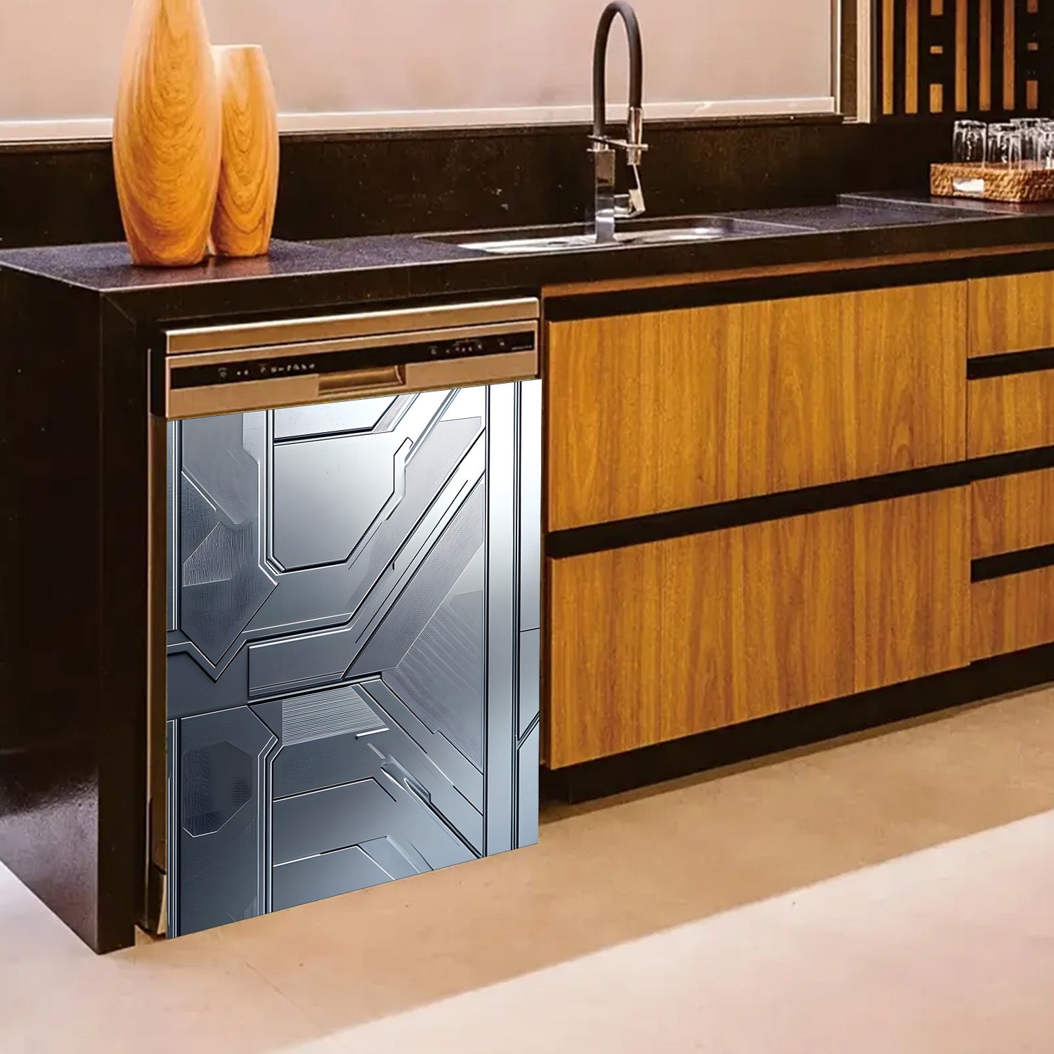 Dishwasher Magnet Cover Futuristic Tech Panel Waterproof Heat-Resistant 58.5x65 cm