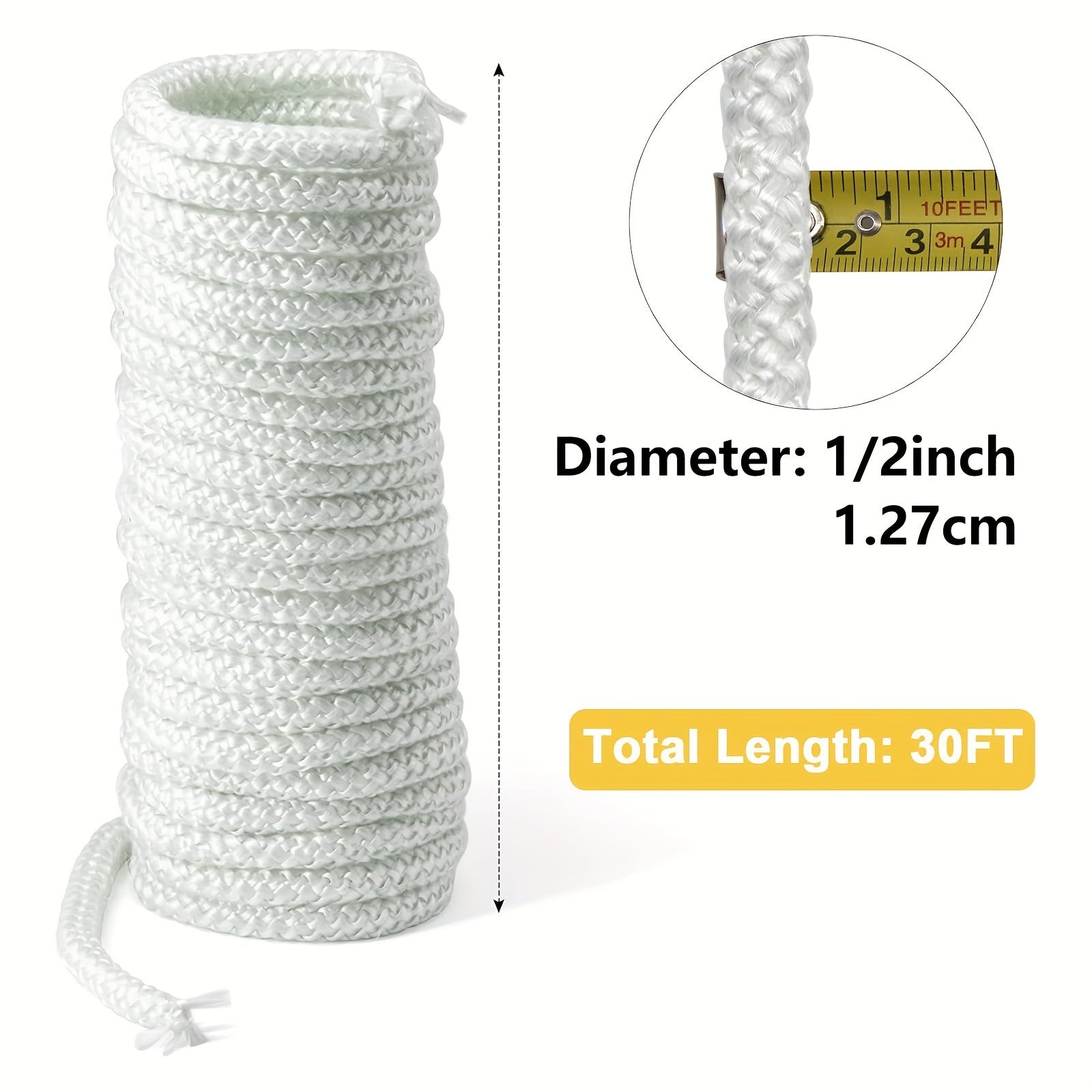 Fiberglass Stove Door Gasket 1/2 Inch x 30 Feet for Pellet and Wood Stoves