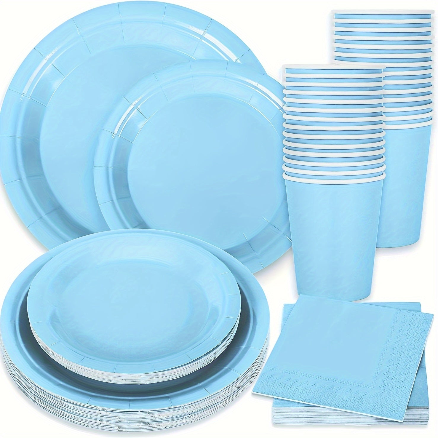 Set de suministros para fiestas azul claro, 10 o 20 piezas: platos, vasos, servilletas para celebraciones
