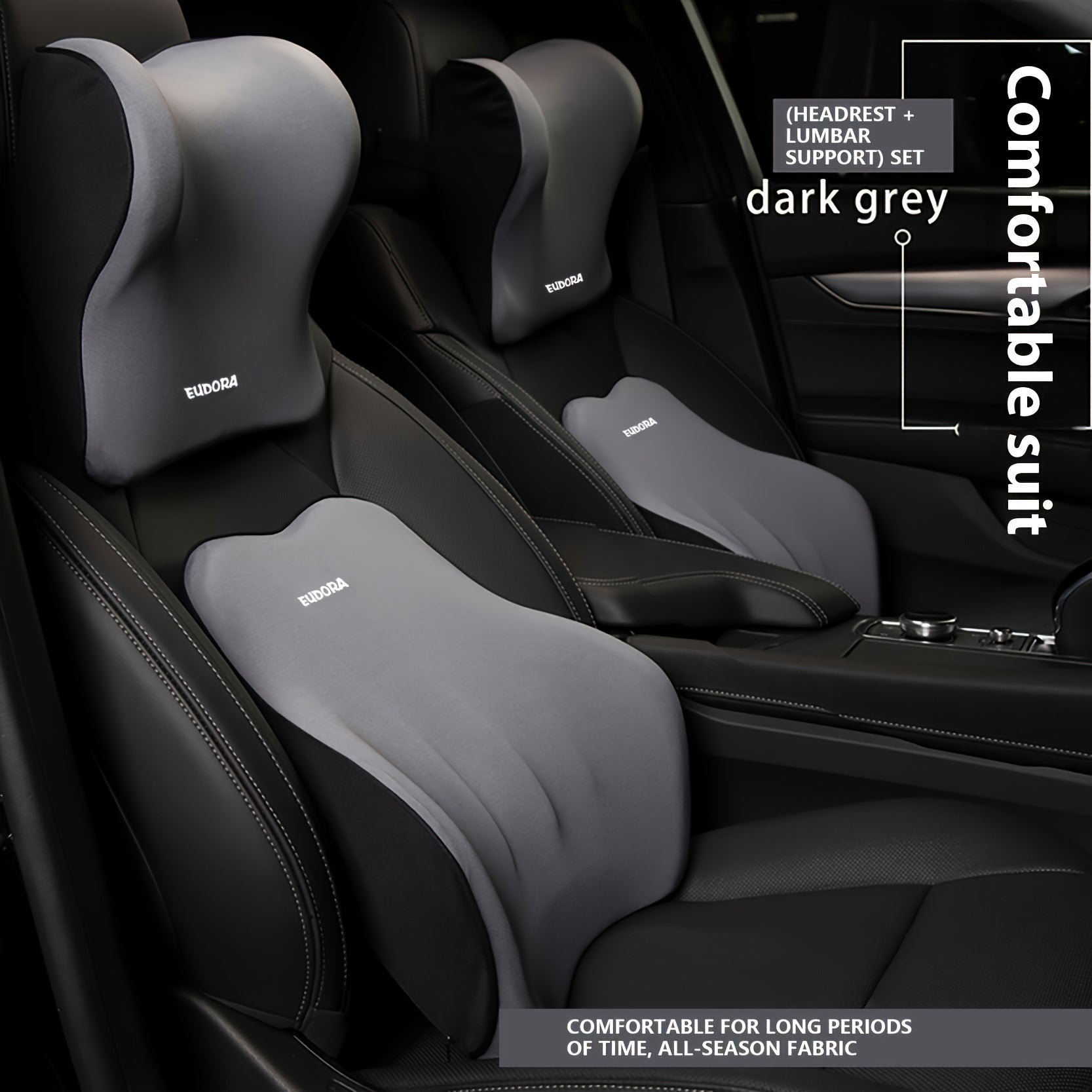 Conjunto de comodidad para asiento de coche con reposacabezas de espuma viscoelástica, almohada para el cuello y soporte lumbar