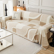 Bohemian Pet-Friendly Sofa Cover with Tassels Non-Slip All-Season for 1-4 Seaters Beige and White Striped