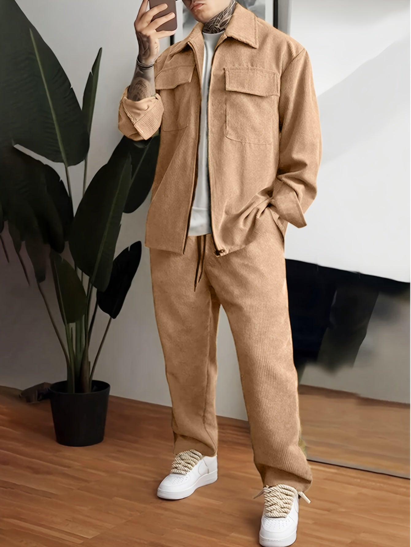 Conjunto de ropa deportiva casual de poliéster para hombre, chaqueta y pantalones, para fitness al aire libre y uso casual