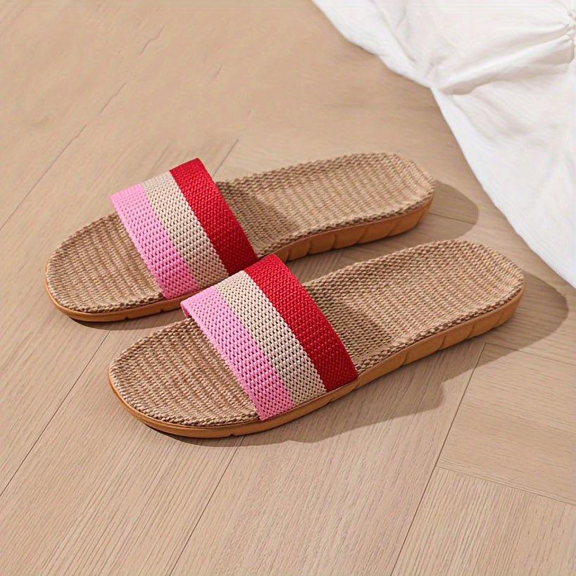 Women's Colorblock Linen Slip-On House Slippers Lightweight Breathable