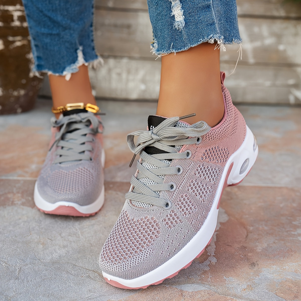 Women's Breathable Running Sneakers with Air Cushion Low-Top Tennis Shoes Black Pink