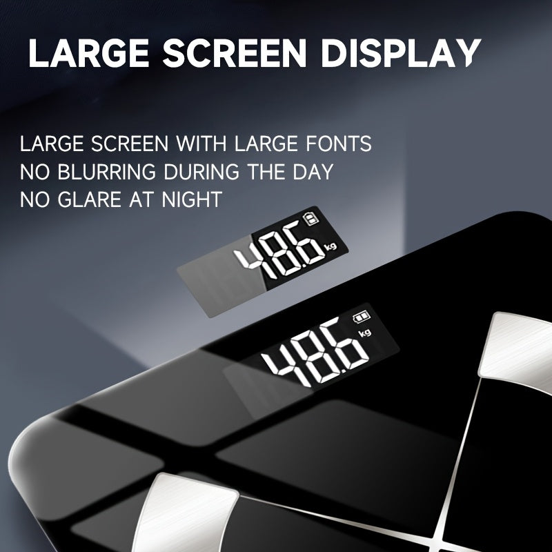 ACCUWAY Aqlli Hammom Tarozisi aniqlik, HD ko'rsatkich, 181.44KG sig'im, BMI va mushak namligi tahlili, hamda mobil ilova bilan ulanish imkoniyatiga ega.