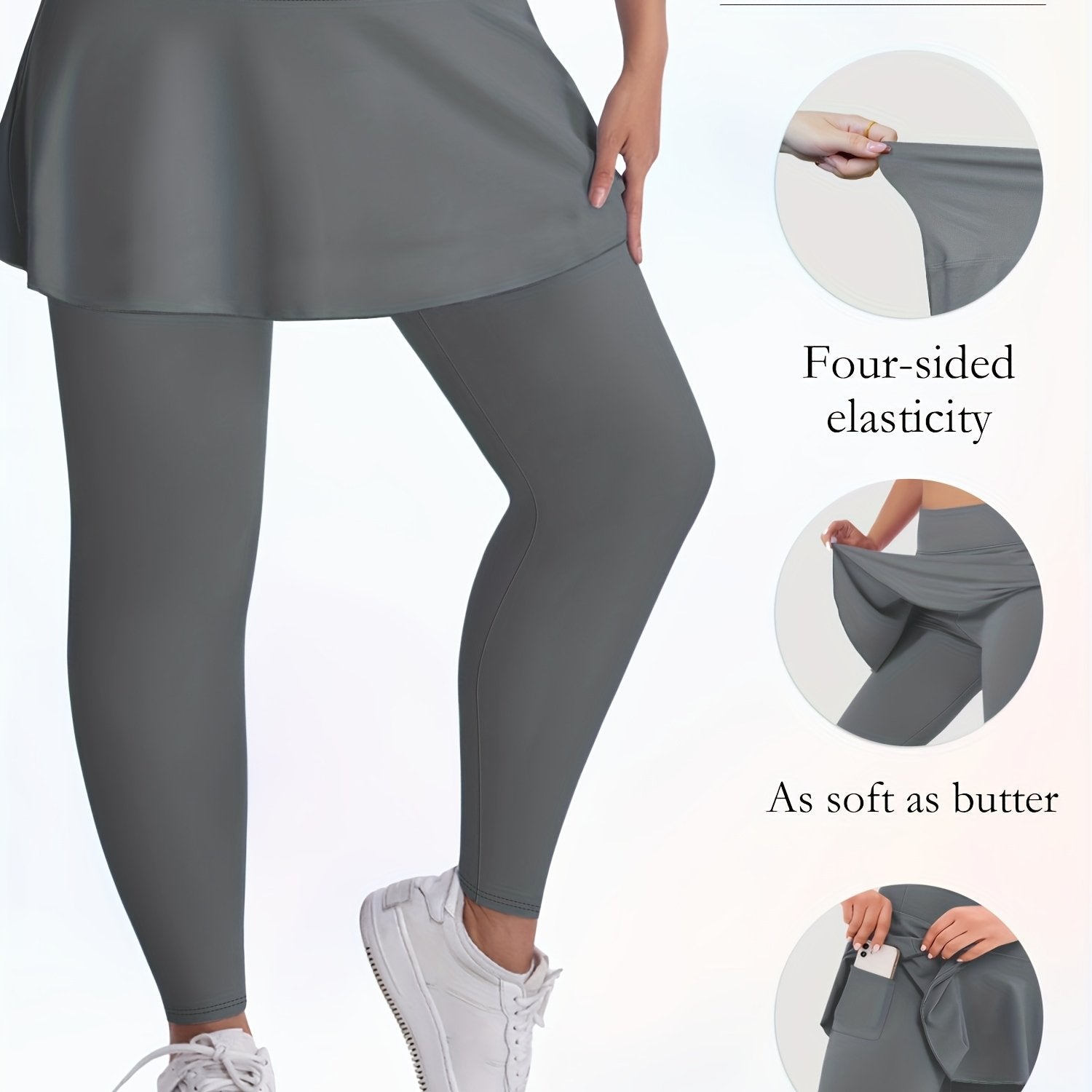 Women's Plus Size High-Waist Stretch Skort with Pockets Soft Polyester Blend