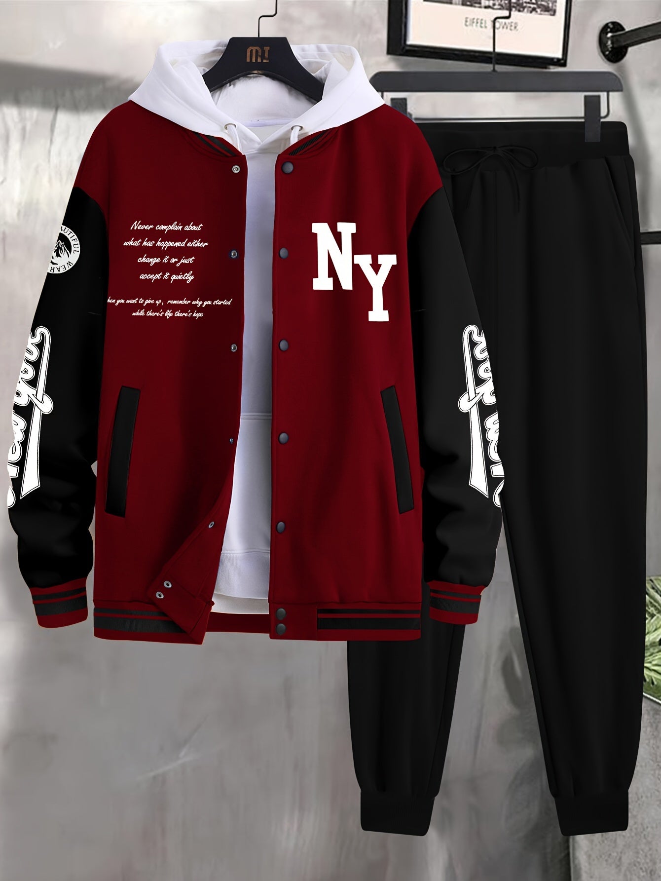 Men's Casual Baseball Pants and Street Style Suit with Alphabet Pattern