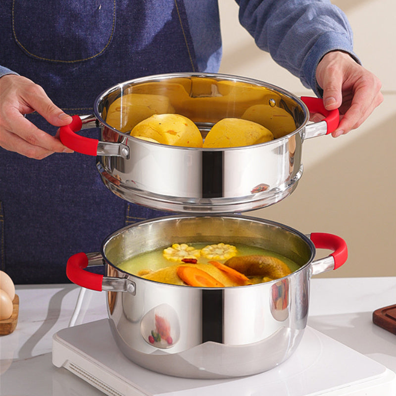 16-Piece Stainless Steel Pot Set with Silicone Handles, Large Capacity, Versatile Cookware