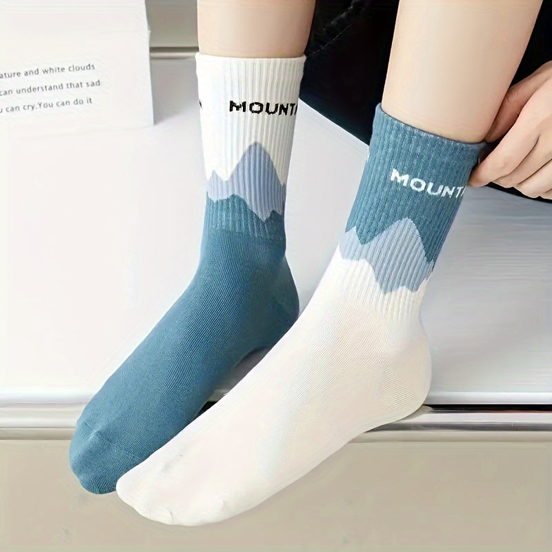 Unisex Mid-Calf Socks Gradient Pattern Knit Fabric Polyester Cotton