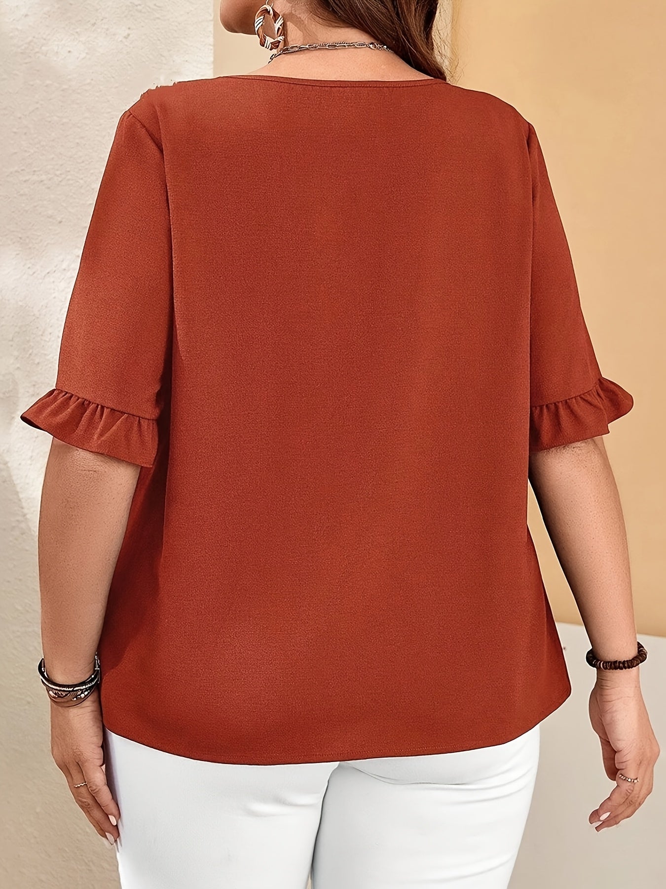 Блузка с коротким рукавом и рюшами для женщин больших размеров, хлопковая, размер 1X