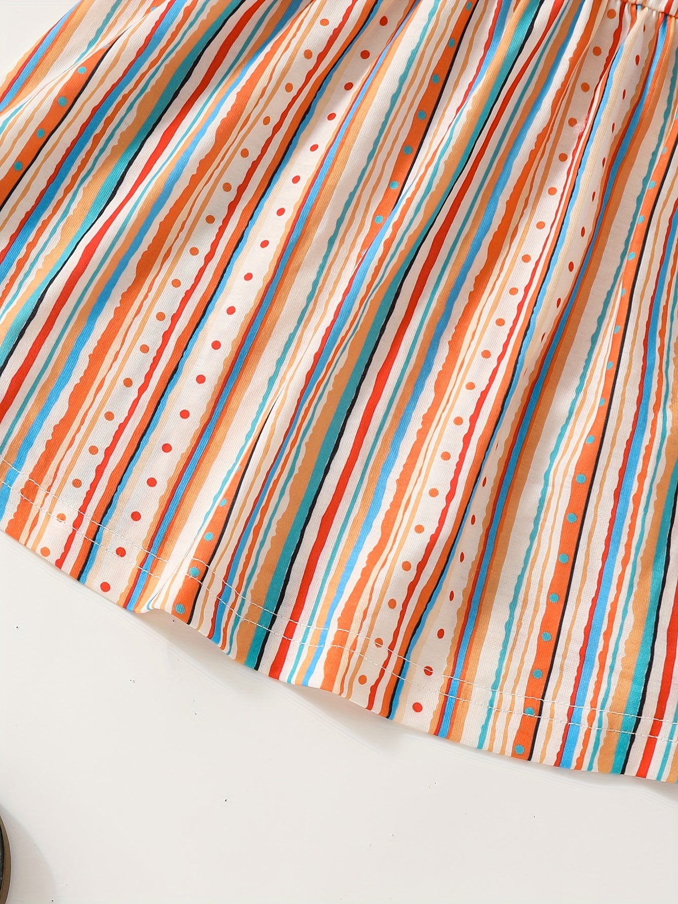 Set of Three Sleeveless Square Neck Casual Dresses for Girls Summer Polyester Stripes