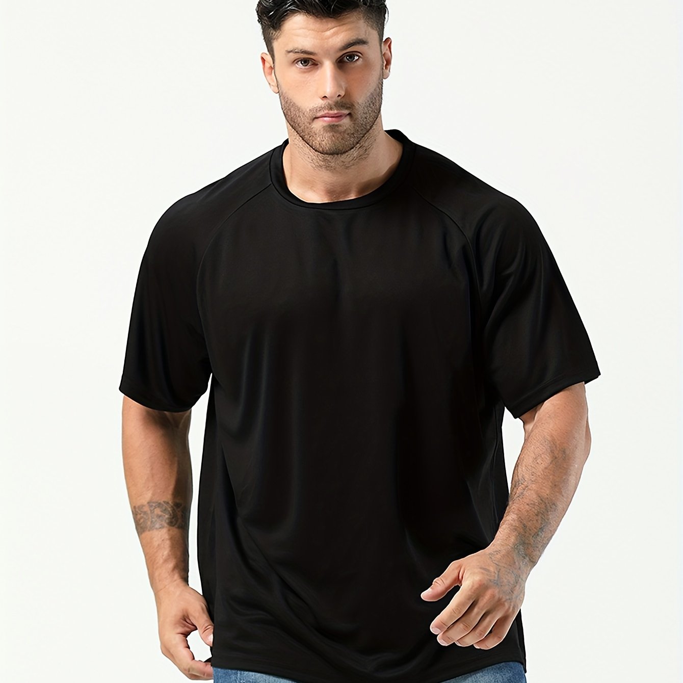 Plus-Size Men's Moisture-Wicking Short-Sleeve T-Shirt for Casual Sports