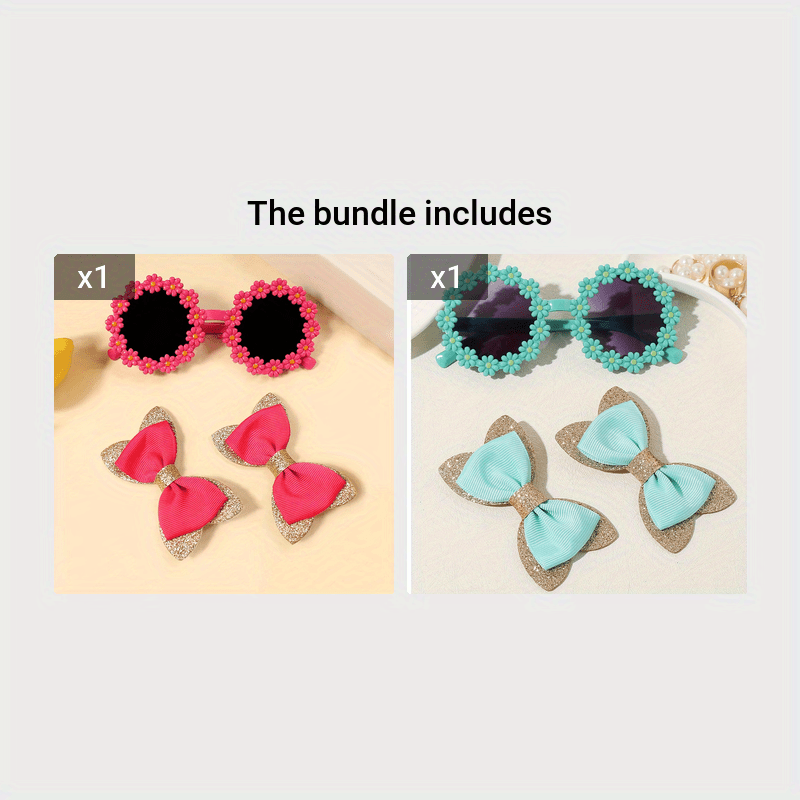 Women’s Hair Accessories Set 3 Pieces Bow Clip Floral Glasses Elegant Cute for Ages 14+