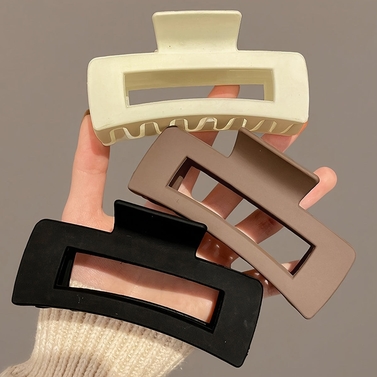 Set of 4 Women's Frosted Shark Hair Clips Large Oblong Minimalist PVC Stylish Accessories