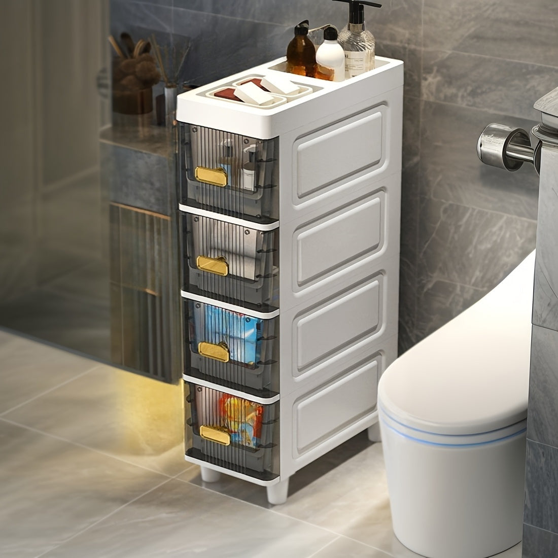 Armario de almacenamiento de plástico con cajón deslizante, organizador impermeable para baño, cocina y dormitorio